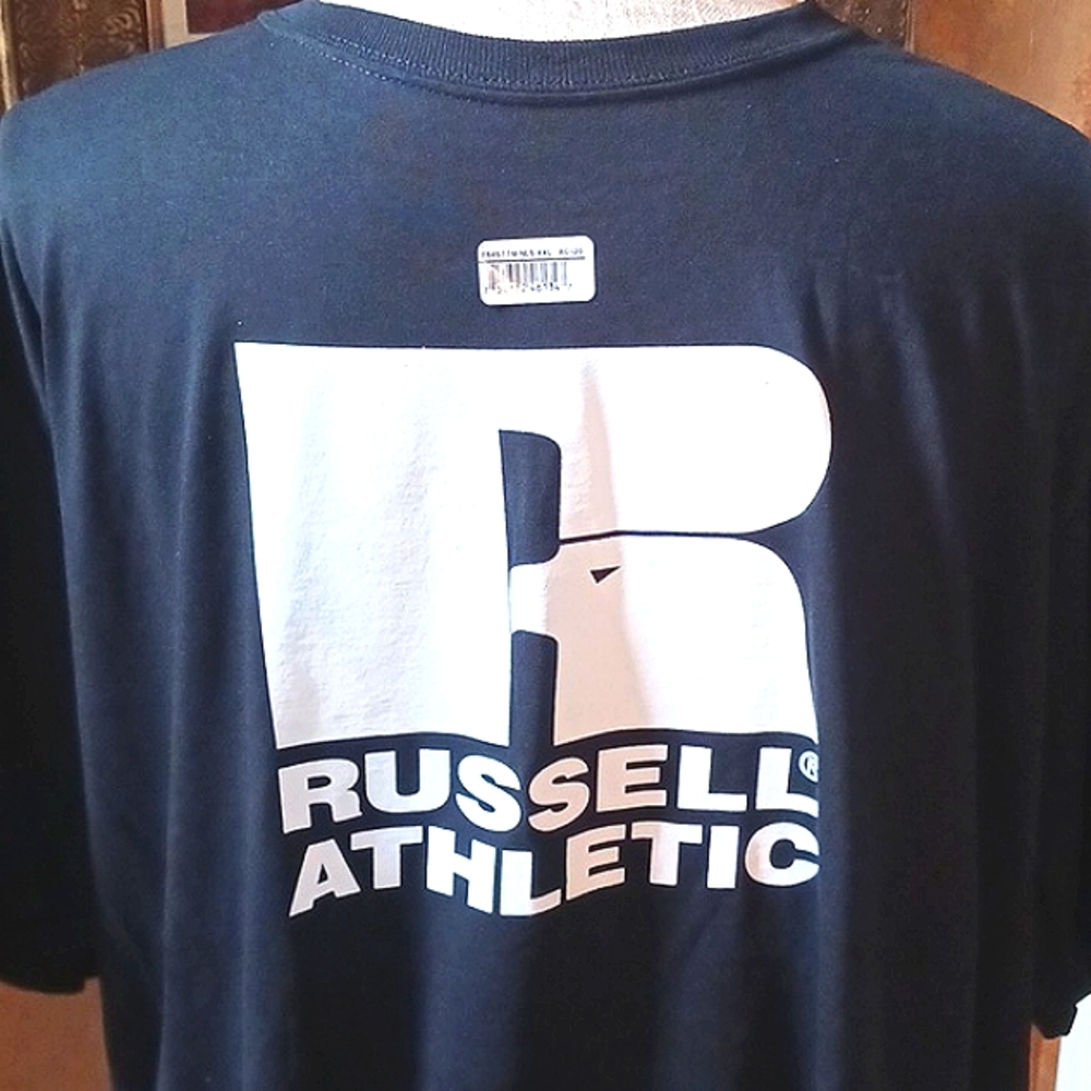 RUSSELL Athletic Logo   Short Sleeve T-Shirt Black/White Letters Size XXL